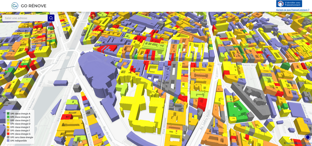 Représentation 3D des bâtiments de Paris, secteur Bastille