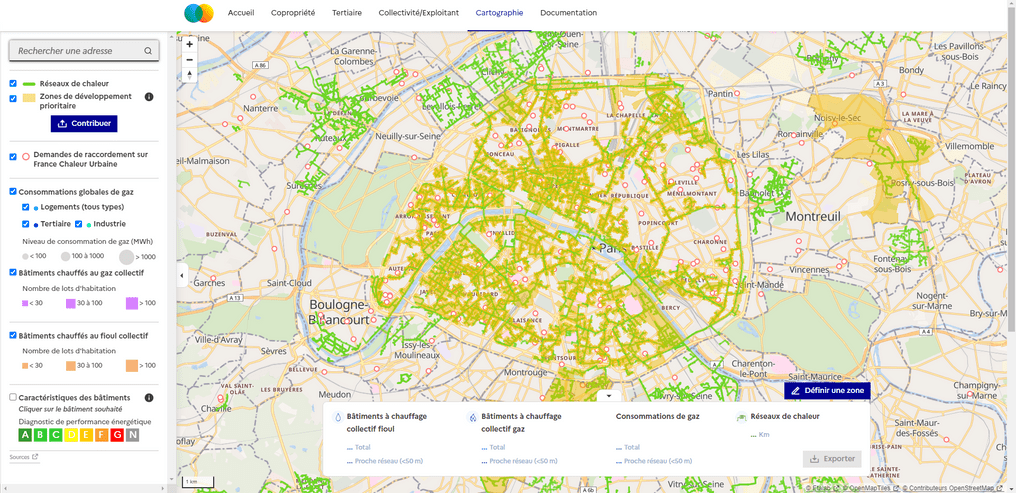 Cartographie zone prioritaire © France Chaleur Urbaine