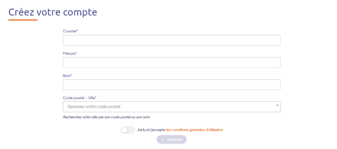 Page de création de compte pour le Défi Déclics